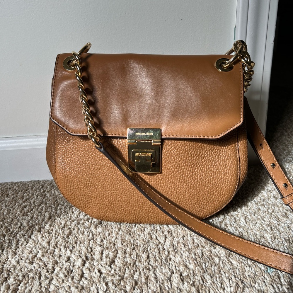 NEW Michael Kors Brown Leather Crossbody Bag with Gold Hardware